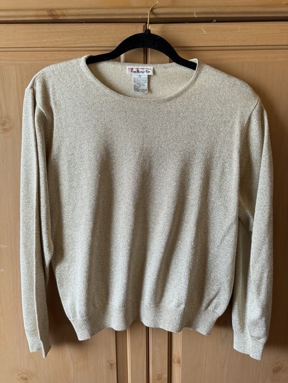 Talbots metallic Vintage sweater Women’s medium gold holiday festive sparkle